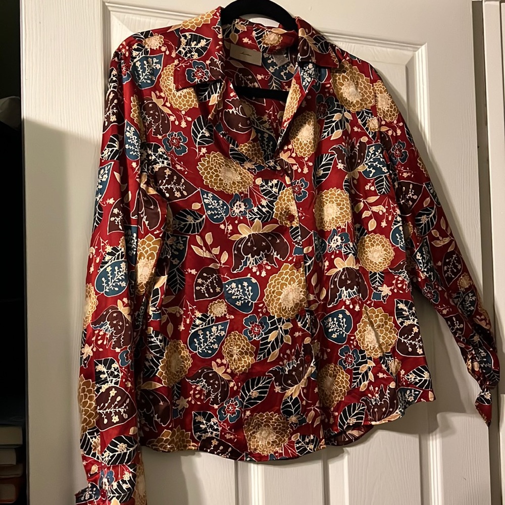 Patterned Silk Button Down Blouse - image 1